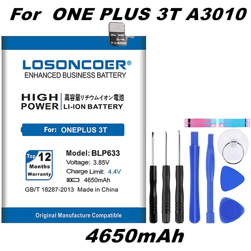 LOSONCOER аккумулятор 4650mAh BLP633 для OnePlus 3T A3010 1+ 3T OnePlus телефона 3 батареи+ Подарочные инструменты+ наклейки