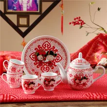 Керамический чайный набор, креативная Свадебная красная чайная чашка, холодный чайник, домашний чайник, китайский стиль, кунг-фу, черный чай Da Hong Pao, чайная посуда