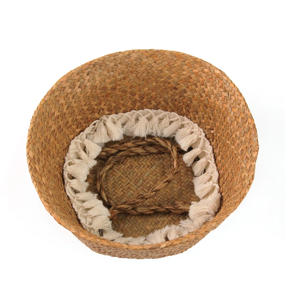32x28 см плетеная корзина макраме с бахромой, складная декоративная корзина, садовый цветочный горшок, корзина из ротанга, корзина для белья для дома