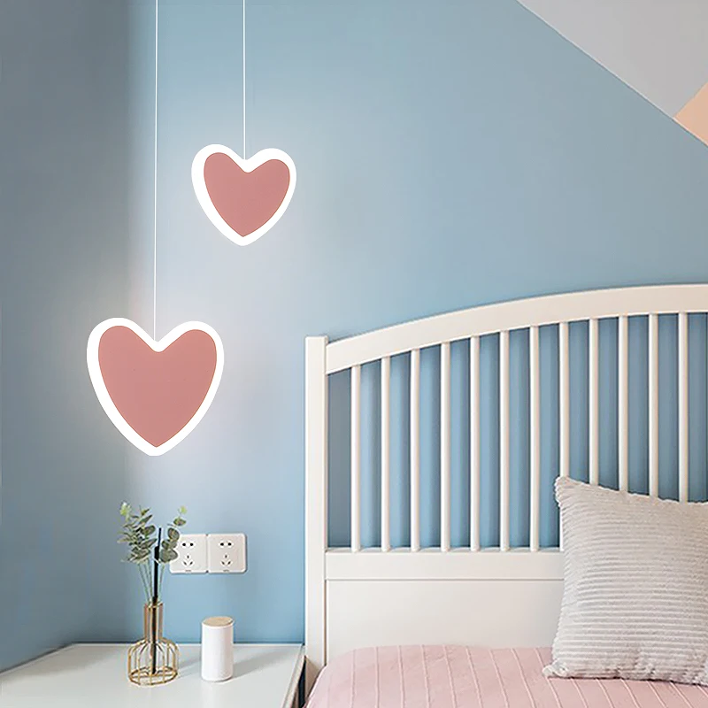 creative cute heart-shaped LED pendant lights net red shop/aisle/bedside children's lamp restaurant bar 2 head | Лампы и освещение