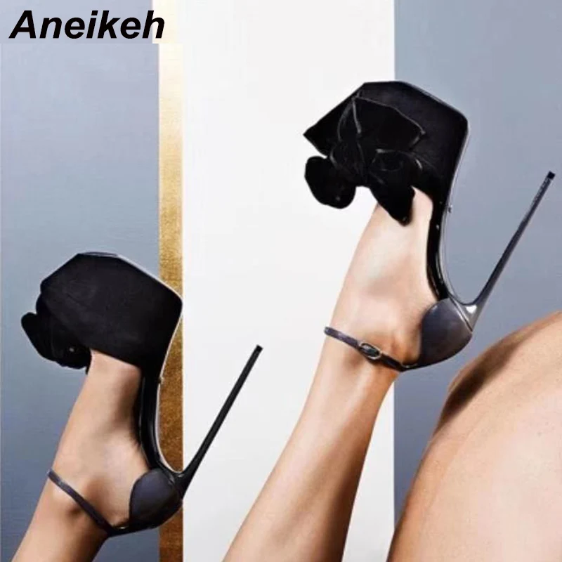 Aneikeh пикантные женские туфли-лодочки из флока на платформе туфли на высоком каблуке-шпильке с круглым носком дамские туфли D'Orsay с бантом для ночного клуба