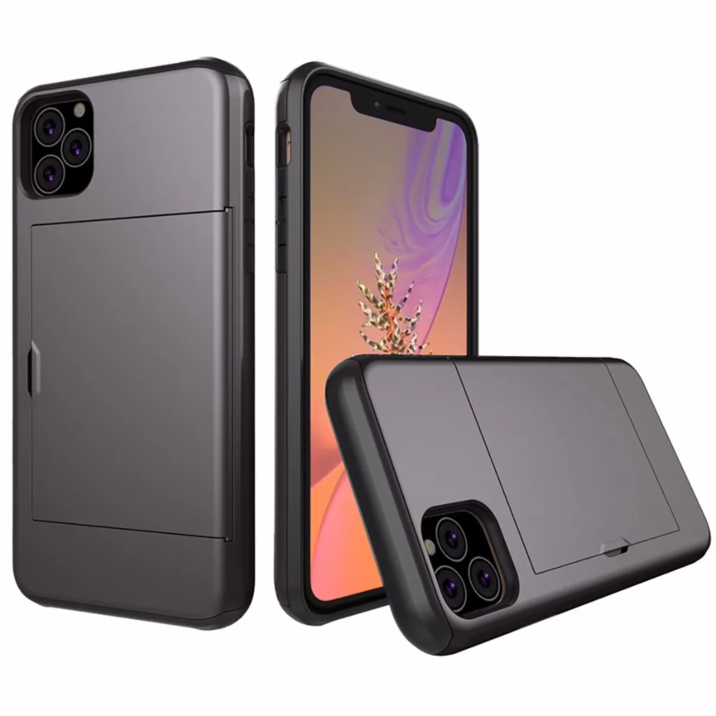 Чехол для телефона Mosunx с бумажником для iPhone 11, 6,1 дюймов, новинка, чехол с отделением для кредитных карт, амортизирующий чехол из ТПУ, внутренний внешний вид - Цвет: Серый