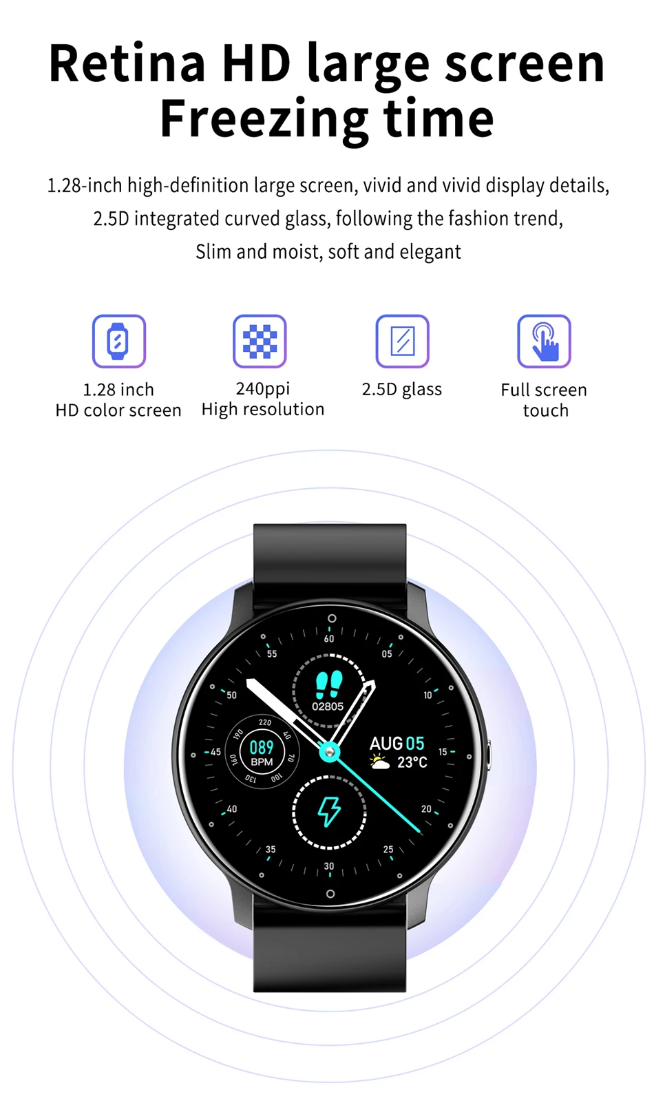 Sweat-proof relógio de pulso digital leve suporte app elegante  Bluetooth-compatible5.0 bt chamando relógio