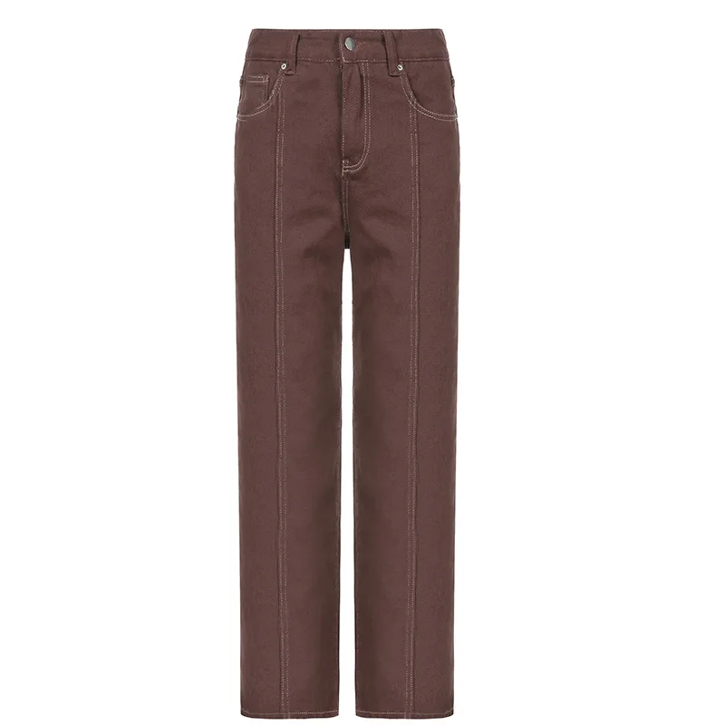 European and American Fashion Solid Color Jeans Women 2021 New style Y2K  Street High Waist Wide Leg Pants Slim Retro Jeans Brown|Jeans| - AliExpress