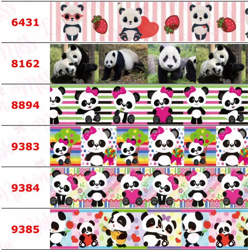 16mm-75mm Cartoon Panda Printed Grosgrain/Elastic Ribbon Love Heart DIY Valentines Day Decor Hair Bowknot 50yards/roll
