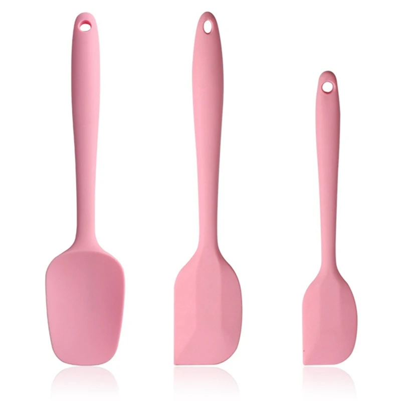 

3 Pcs/Set Pink Silicone Spatula Utensil Set Baking Mixing Pastry Tools Heat-Resistant Non-stick Kitchen Cooking Utensils