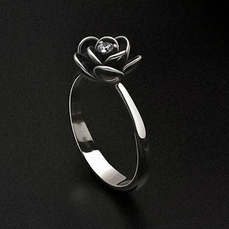 

Vintage 925 Silver Moon Rose Zircon Ring Gift Jewelry Ring Wholesale