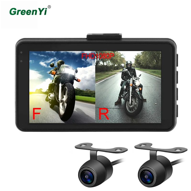 GreenYi MT22 мотоцикл dvr видеорегистратор Full HD 1080P+ 720P Передняя Задняя камера заднего обзора мотоцикл видео рекордер коробка для камеры