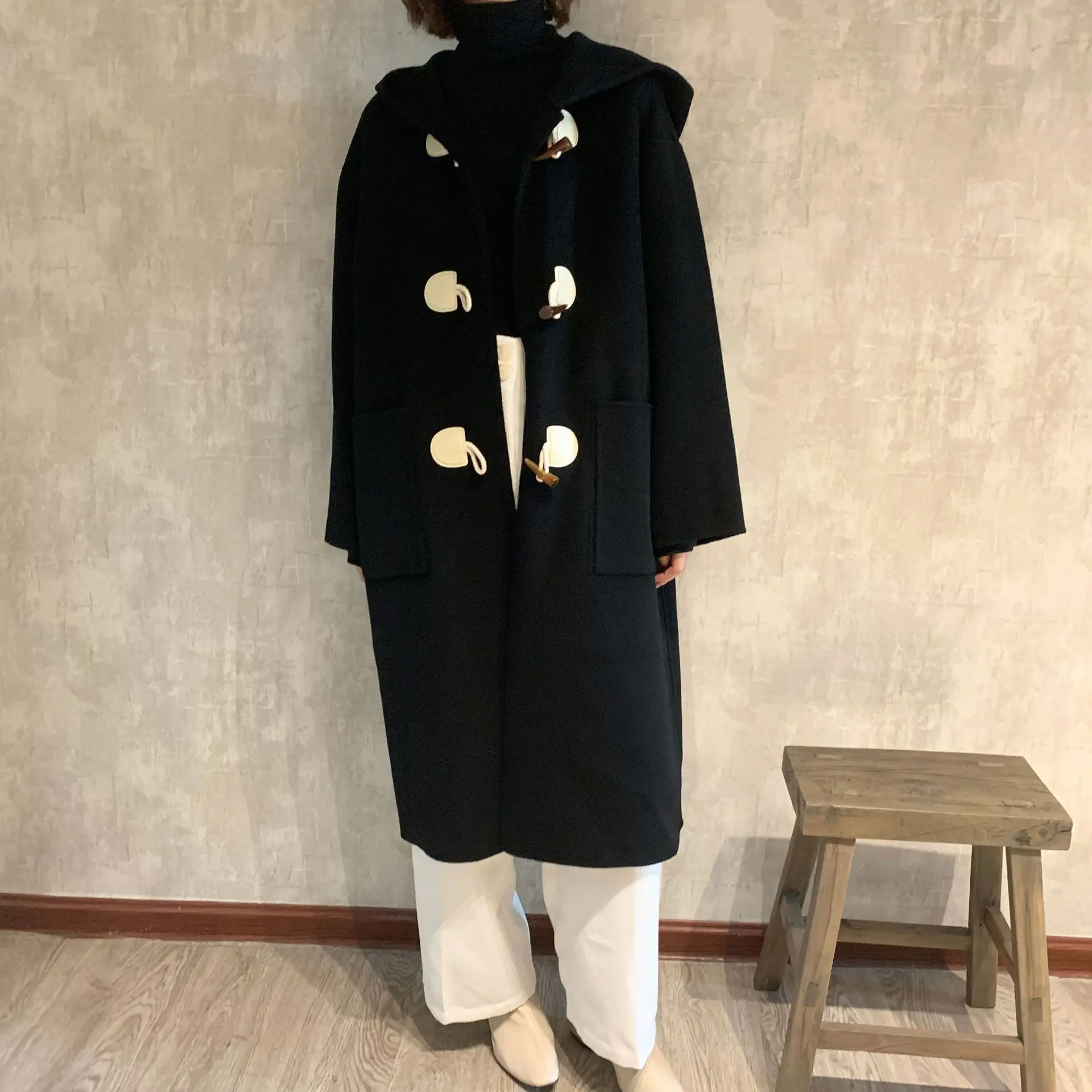 Collinear Coline ретро пальто, женское осеннее и зимнее шерстяное пальто, двухстороннее кашемировое шерстяное пальто