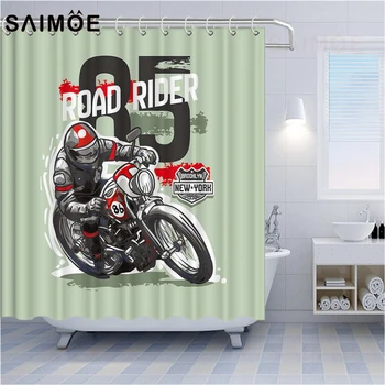 

SAIMOE Retro Poster Shower Curtains Motorcycle Racing Bathroom Shower Curtain 4×4 Off-Road Competition Waterproof Bath Curtain