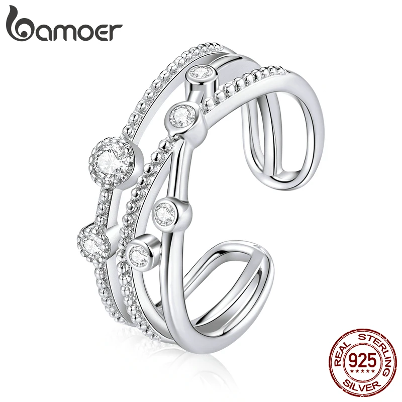 Женское кольцо bamoer 925 пробы серебряное с блестящими звездами Винтажное фианитами