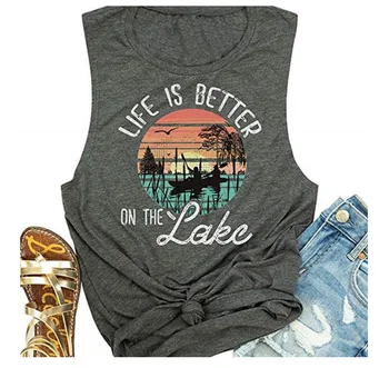 

In the Summer of Europe and the United States Women's Sleeveless Women's Slim Fit Letter Rowing Printed Vest