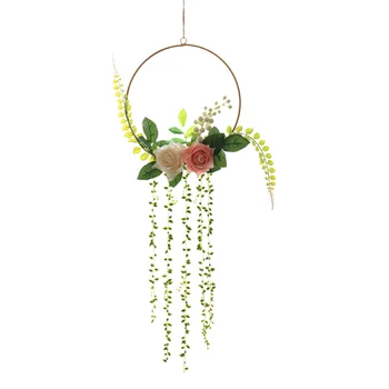 

1PC Hanging Artificial Wreath Iron Circle Rose Garland Pendant Hanging Ornament for Home