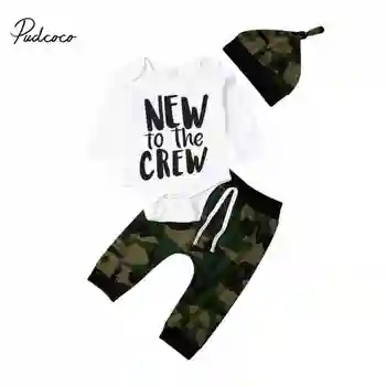

0-24M Pudcoco Clothes Set for Newborns Baby Boy Camouflage Outfit Tops Letter Print Long Sleeve Romper + Pants Leggings+Hat Set