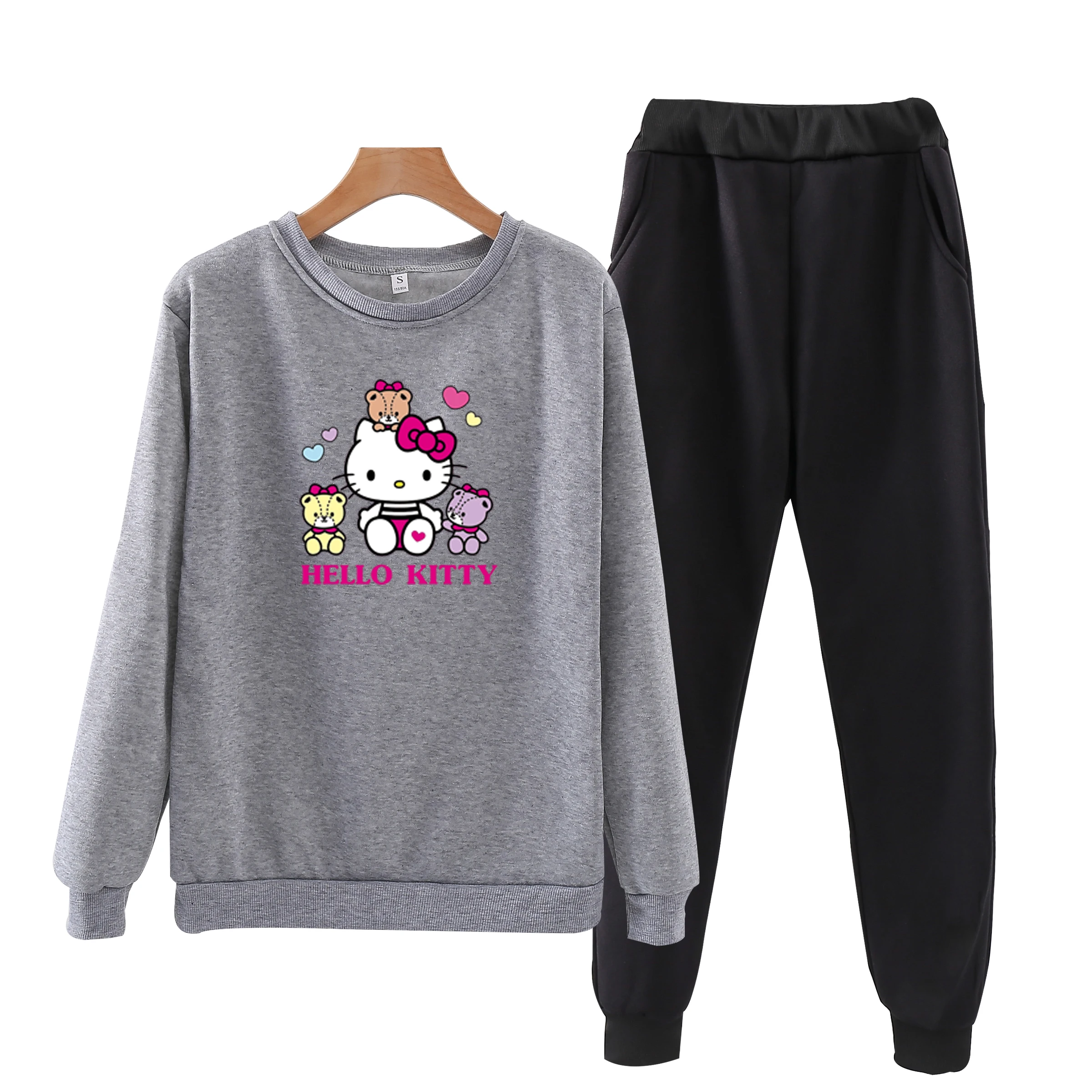 Комплект из двух предметов «hello-kitty», модель года, осенняя Женская куртка с капюшоном, комплект для бега, свободный комплект с капюшоном, p104
