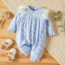Tenue froncée à fleurs pour bébés filles de 0 à 18 mois, combinaison décontractée en coton, barboteuse à manches longues, pour l'automne 