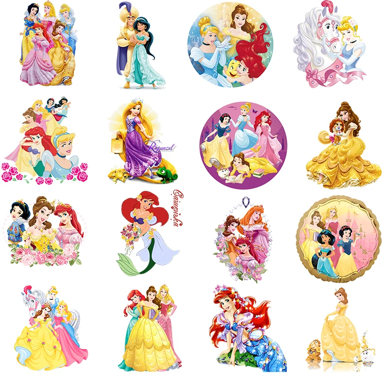 Cute Cartoon Disney Princess Iron-on Transfers Vynil Heat Transfer Ironing Stickers T-shirt Thermal Patches for Clothing Decor