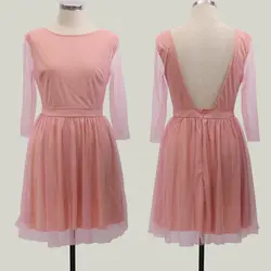 Женское платье элегантные платья с длинными рукавами милое розовое однотонное модное платье с круглым вырезом популярное новое платье