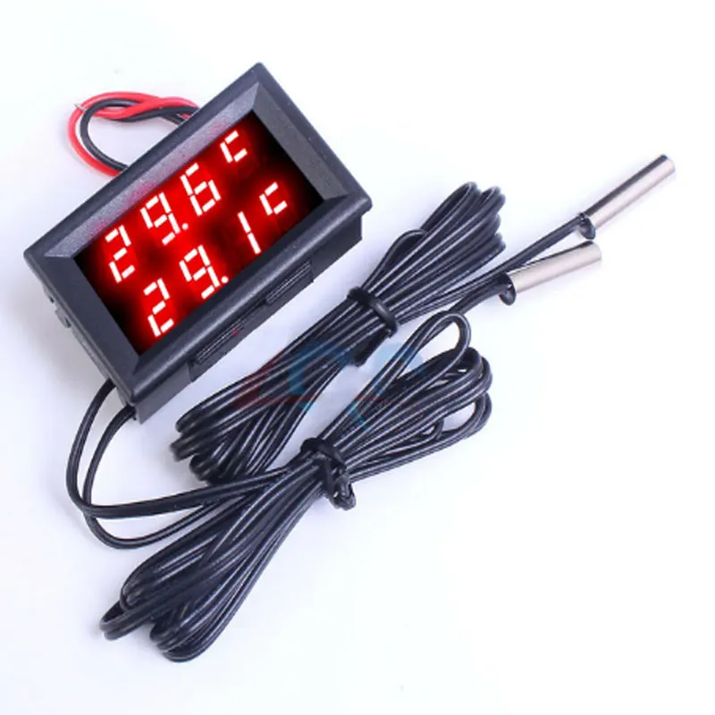 red red Dual LED Display Digital Thermometer Thermograph Temperature Sensor Meter Detector Tester Monitor for Fridge Aquarium Auto Car - Цвет: red red