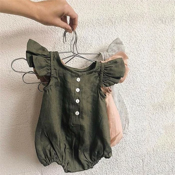 

New Baby Clothing Infant Baby Boy Girls Button Solid Fly Sleeve Romper Jumpsuit Clothes Outfits Cotton Kids Clothing 3M-18M