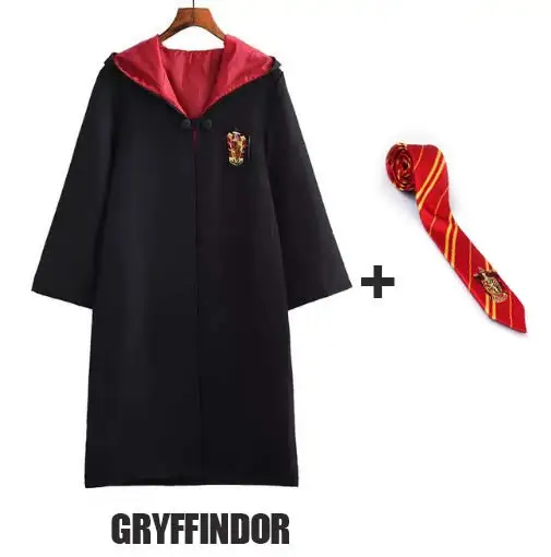 Robe Cape Cloak With Tie Scarf Wand Potter Glasses Ravenclaw Gryffindor Hufflepuff Slytherin Costume Adult Potter Cosplay - Цвет: Gryffindor and Tie 1