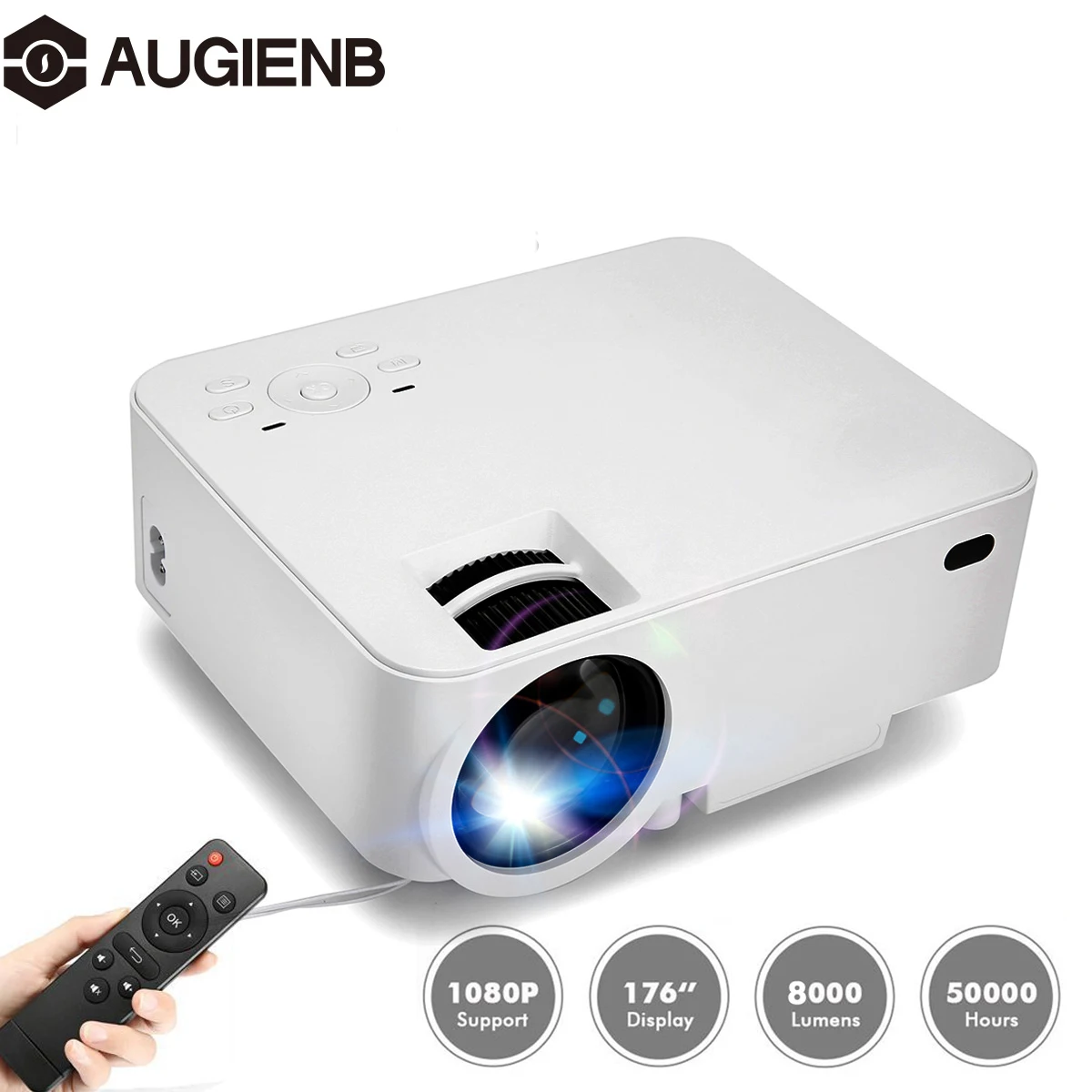 

7000LM 176" Home Mini LED Projector+HDMI/AV Cable 1080P Movie Video Projector for USB SD VGA TV Laptop Game Quiet