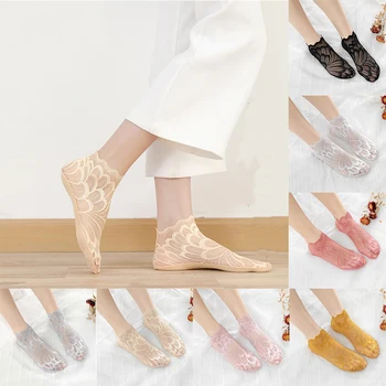 

Nylon Socks Women Invisible Low Ankle Lace Short Socks Women's Boat Cotton Lace Stock Sexy Mesh Female Sock kawaii See Through