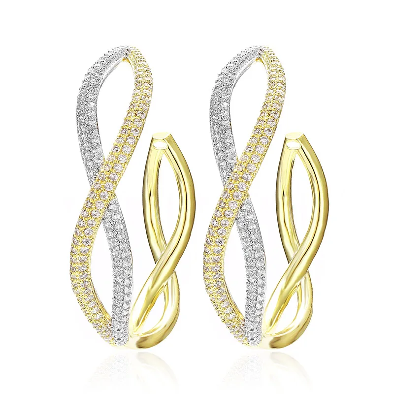 

VERY GIRL Newest Luxury 3 Tone Geometry Big Hoop Earrings For Women Wedding DUBAI Bridal Zircon Hoop Earring