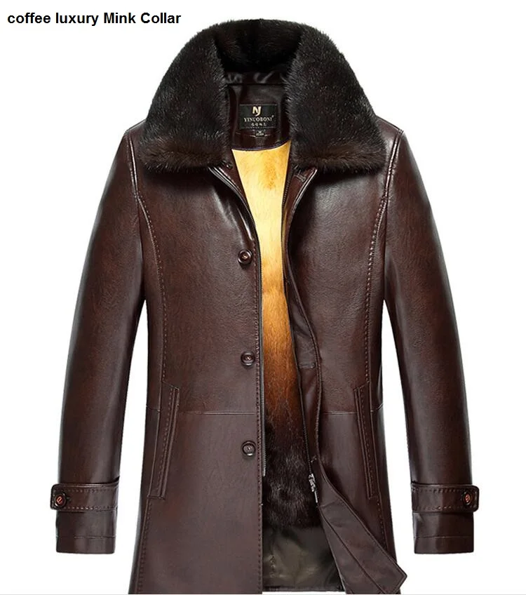 coffee Mink Collar Роскошный мужской костюм с внутренней подкладкой из золотого кролика Рекс, средней длины, норковый меховой воротник, Осень-зима, для папы, норка, Рекс, кролик, лисий мех - Цвет: coffee Mink Collar