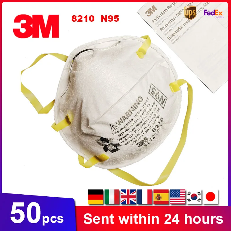 

3-50pcs 3M 8210 Mask N95 Dust Face Mask PM2.5 Dustproof Disposable Safety Mouth Mask Protective Particulate Respirator No Box