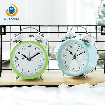 

Modern Style Student Bell Metal Round Alarm Clock Table Sleek Minimalist Creative Multifunction Alarm Clock Mute Night Light