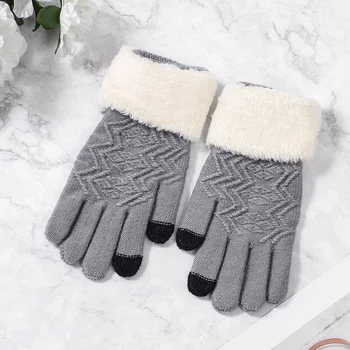 

Women Knitted Gloves Touch Screen Female Thicken Mittens Winter Warm Ladies Full Finger Soft Gloves