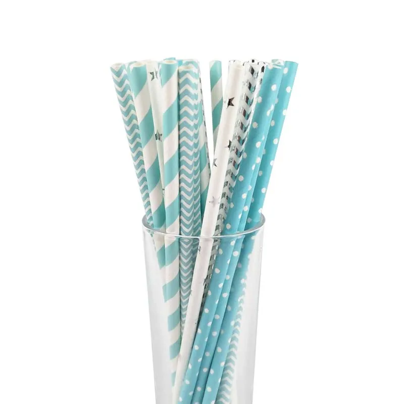 25pcs Disposable Paper Straws Creative Mixed Drinking Straw Birthday Party Decorations Kids Baby Shower Wedding Party Supplies