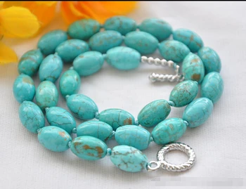 

17inch 7x12mm rice blue natural turquoise bead NECKLACE