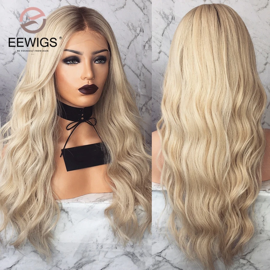 

Synthetic Lace Front Wig Light Blonde Ombre Short Brown Roots 13x4 Density 180 Heat Resistant Long Wavy Rose Pink Cosplay