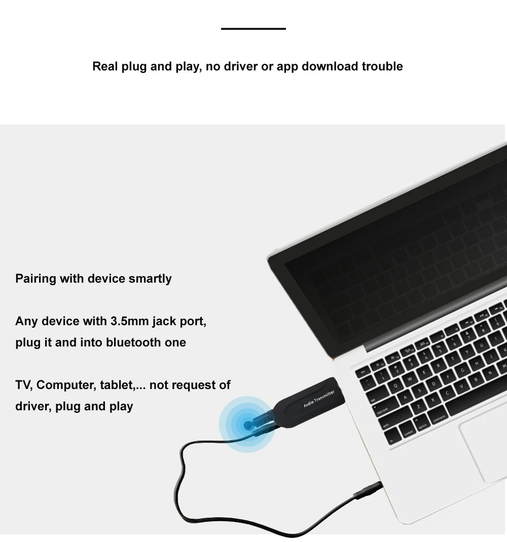 Bluetooth Transmitter Audio Adapter For TV PC Headphones 3 5MM Jack USB Stereo Music Wireless Adapter Plug Play