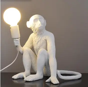 

Resin Black White Gold Monkey Lamp Pendant Light For Living Room Lamps Art Parlor Study Room Led Lights lustre With E27 Led Bulb