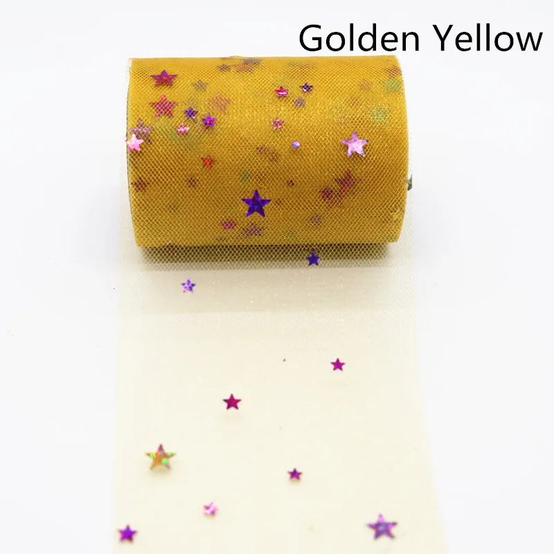 Golden Yellow 10 ярдов/рулон 7,5 см радуга звезда Луна Фольга тюль рулон органзы Baby Shower вечерние принадлежности DIY банты для волос ручной работы материалы - Цвет: Golden Yellow