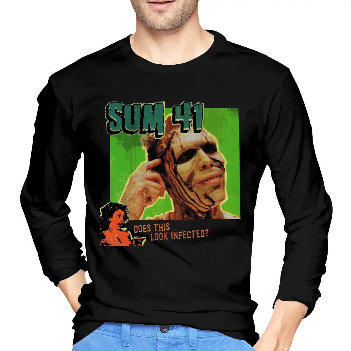 FGHFG для мужчин Sum 41 это выглядит инфицированным длинным рукавом футболки черный