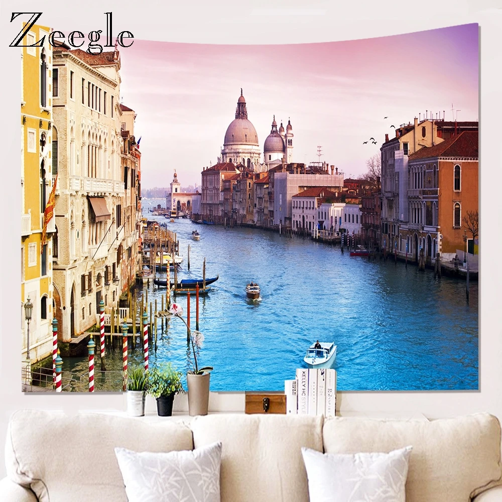 Zeegle Printed Home Art Wall Blanket Carpet Hippie Tapestry Blanket Beach Towel Large Size Tableclothes Building Wall Hanging