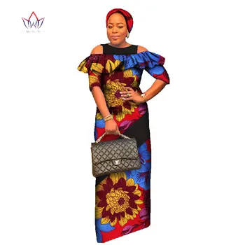 

African Dresses for Women Half Sleeve Party Dress Plus Size Bazin Riche 6XL Dashiki Print African Clothing BRW WY1742