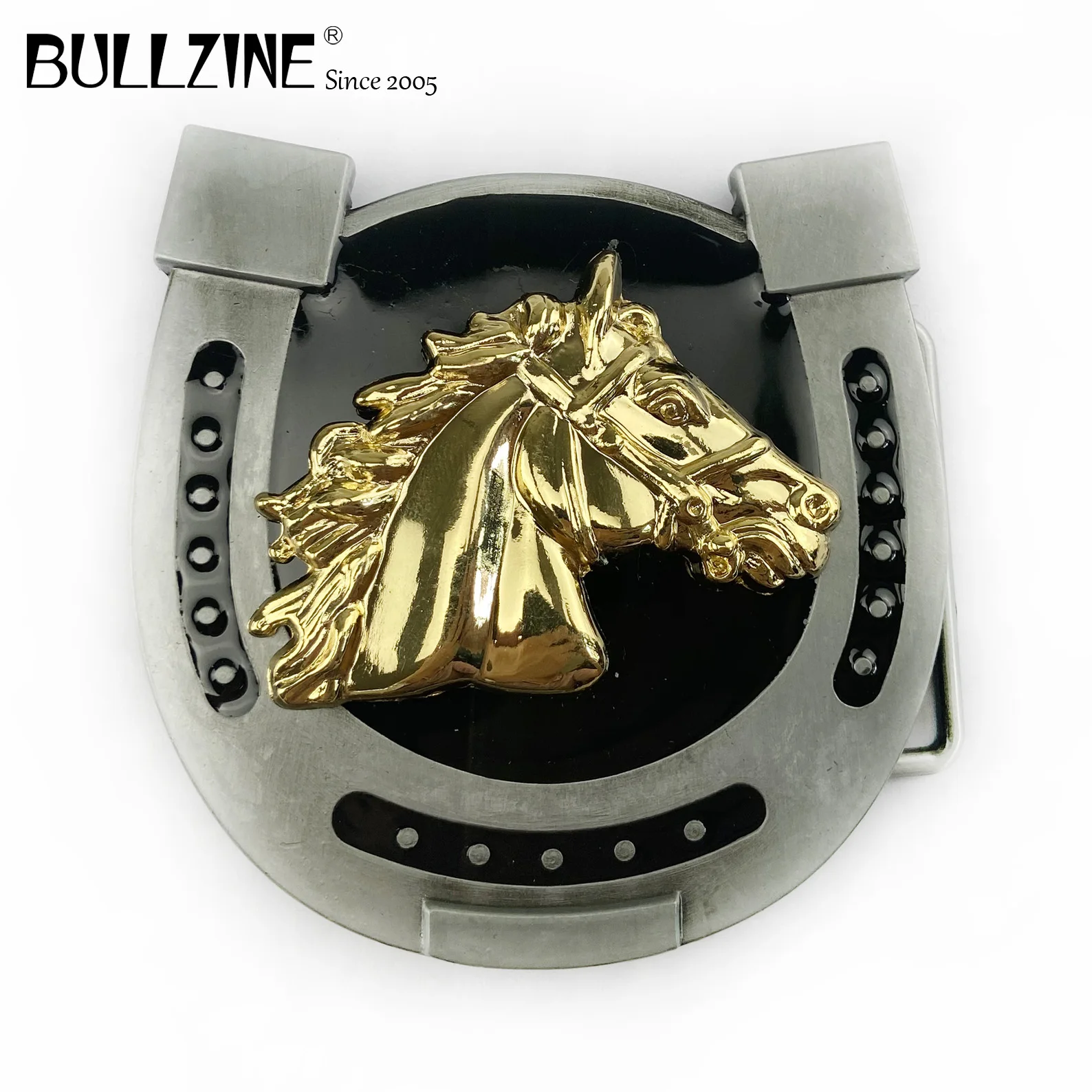 Bullzine Zinc alloy western Horse head belt buckle with pewter finish FP-03623 for 4cm width snap on | Дом и сад