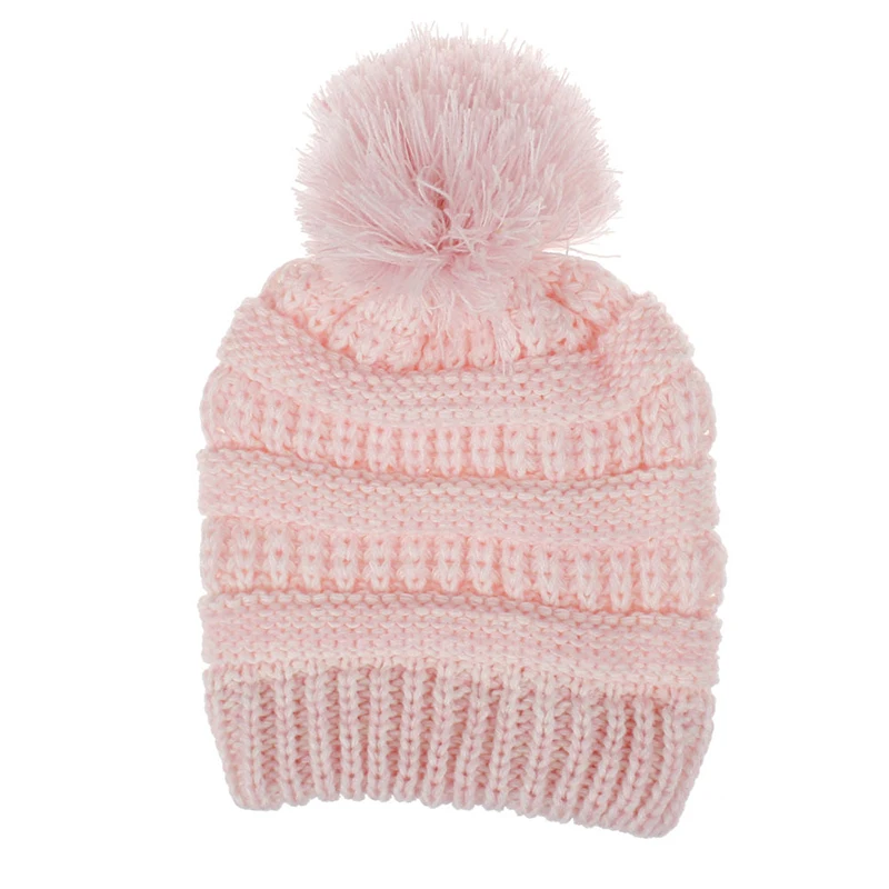 light pink 1 шт., зимняя Регулируемая мягкая вязаная шапка, шерстяная меховые Шишечки, шапка с помпоном, теплая круглая Лыжная шапка для мальчиков и девочек на Рождество - Цвет: light pink