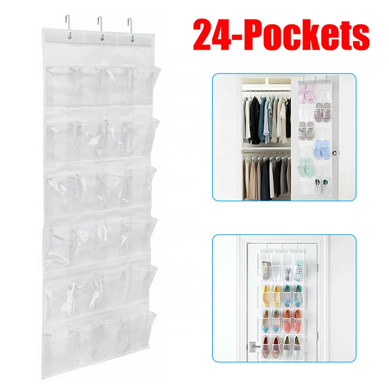 Mais novo útil 24 bolsos sobre a porta atrás sapato organizador rack pendurado organizadores espaço saver rack de armazenamento pendurado cabide