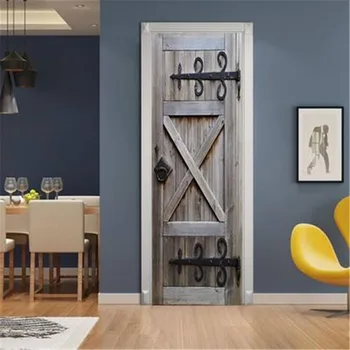 

3D Retro Wooden Door Sticker Waterproof PVC Wallpaper Self Adhesive Poster For Living Room Home Decor Mural DIY Renovation Decal