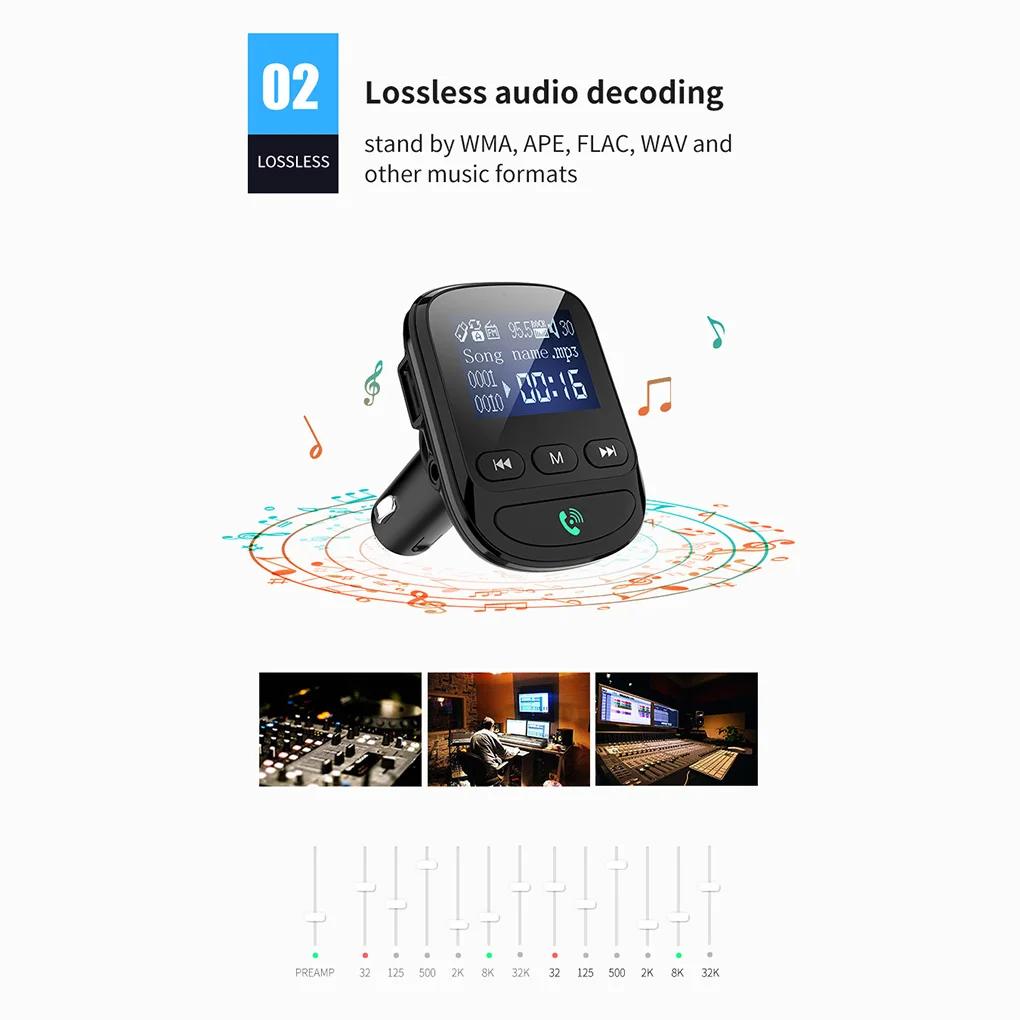 Bluetooth MP3-плеер ручной звонок Быстрая зарядка fm-передатчик беспроводной аудио приемник Поддержка TF карта U диск
