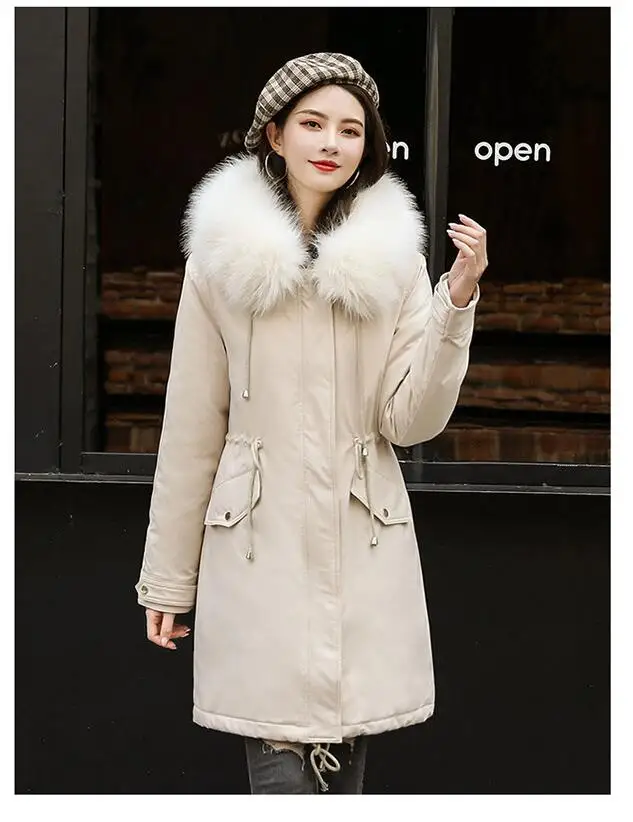 Новая женская парка зимнее пальто женское меховое пальто Женская куртка зимняя одежда кашемировая подкладка модная женская зимняя куртка F61 - Цвет: Белый