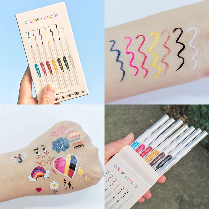 

Color Eyeliner Kit 7 Colors/pack Matte Waterproof Liquid Colorful Eye Liner Pencil Set Makeup Cosmetics Long-lasting