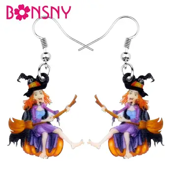 

Bonsny Acrylic Halloween Anime Broom Witch Pumpkin Earrings Drop Dangle Festival Jewelry For Lady Girl Teen Charm Gift Accessory