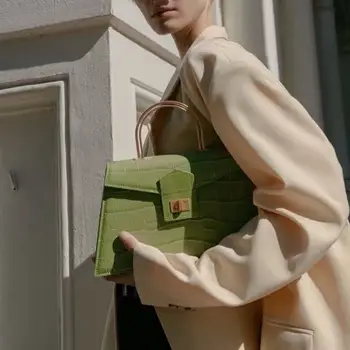 

Metal Handle Handbag Alligator Shoulder Bag PU Leather Messenger Bag Square Crossbody Bags Women Luxury Brand Bags Leather